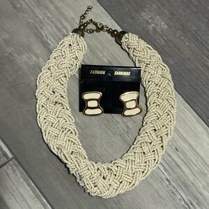 Elegant Cream Beaded Necklace and Earring Set